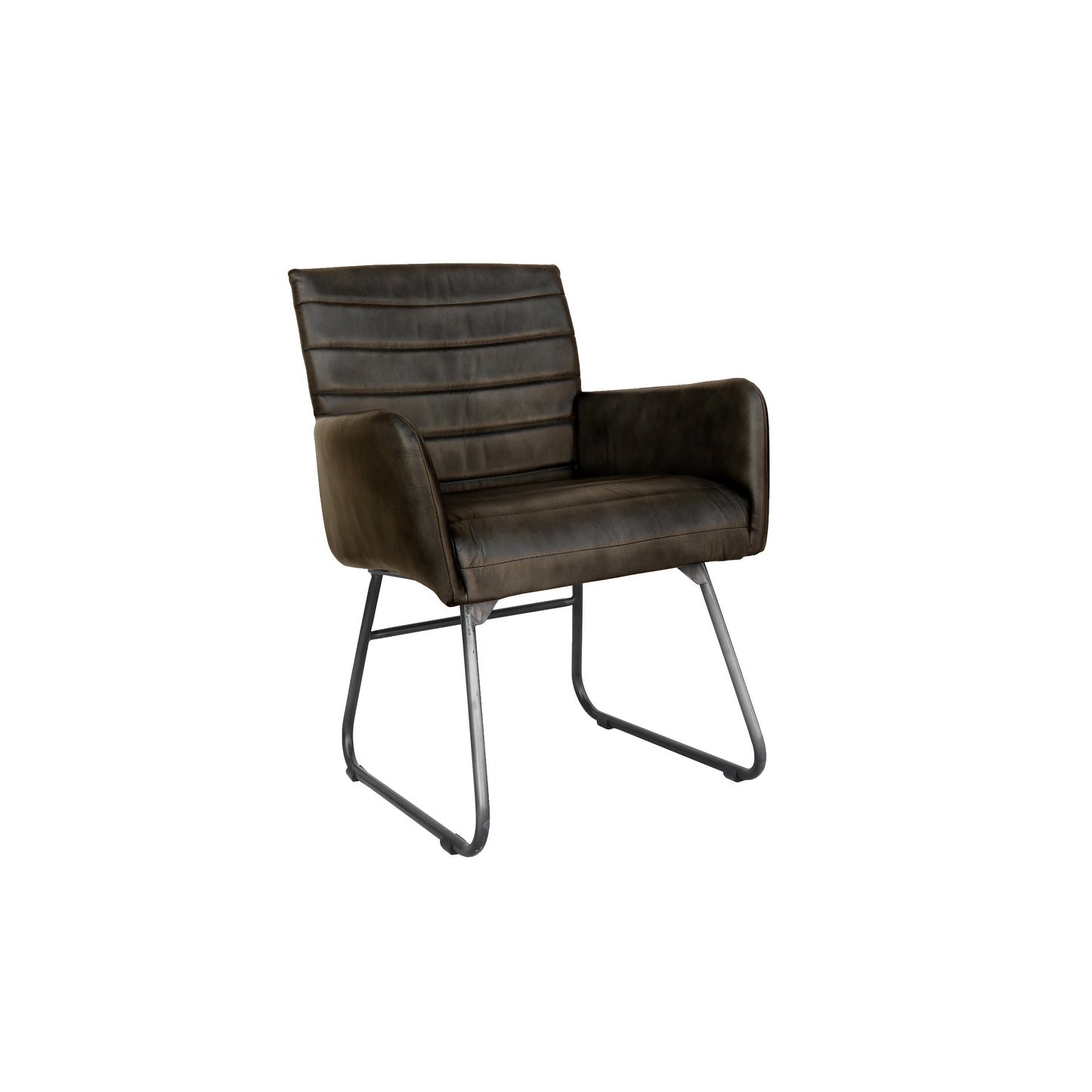 Set of 2 - Dark Grey Leather & Iron Chairs