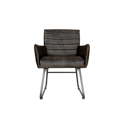 Set of 2 - Dark Grey Leather & Iron Chairs