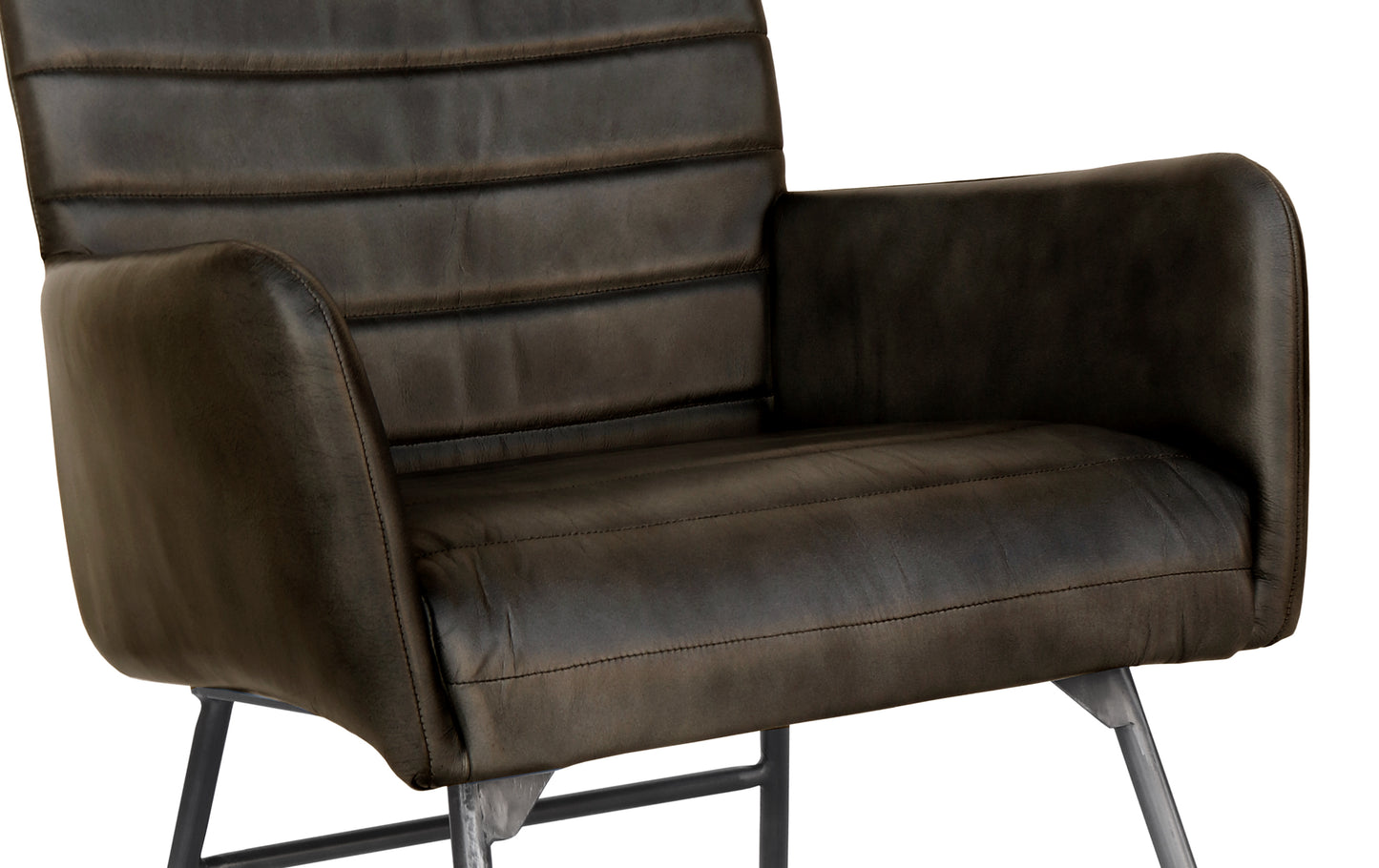 Set of 2 - Dark Grey Leather & Iron Chairs