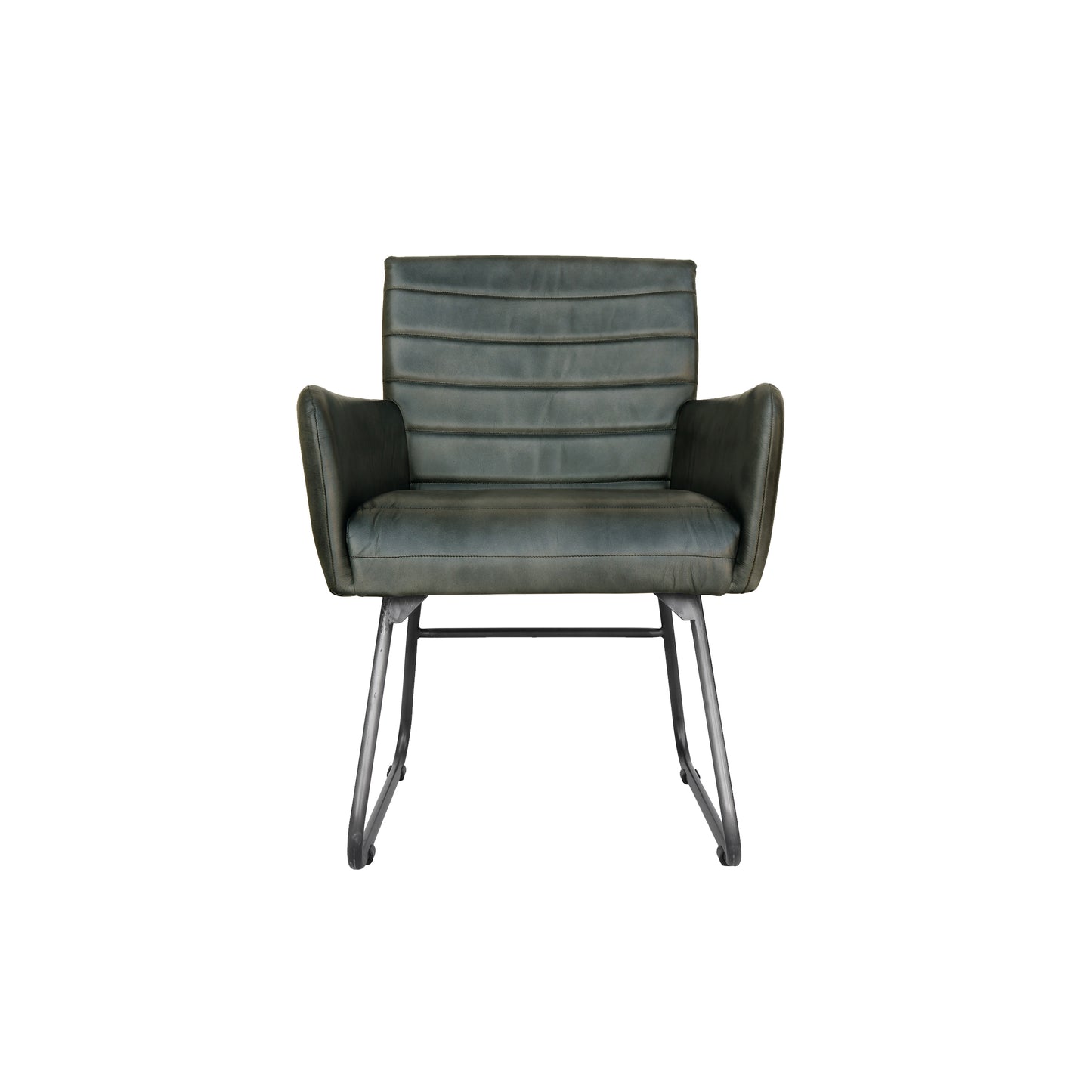 Set of 2 - Light Grey Leather & Iron Chair