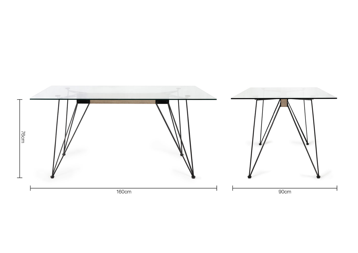 6 Seater Rectangle 160cm Tempered Glass Dining Table Set with 6 Blue Velvet Chairs Featuring Black Metal Legs and Square Stitched Upholstery