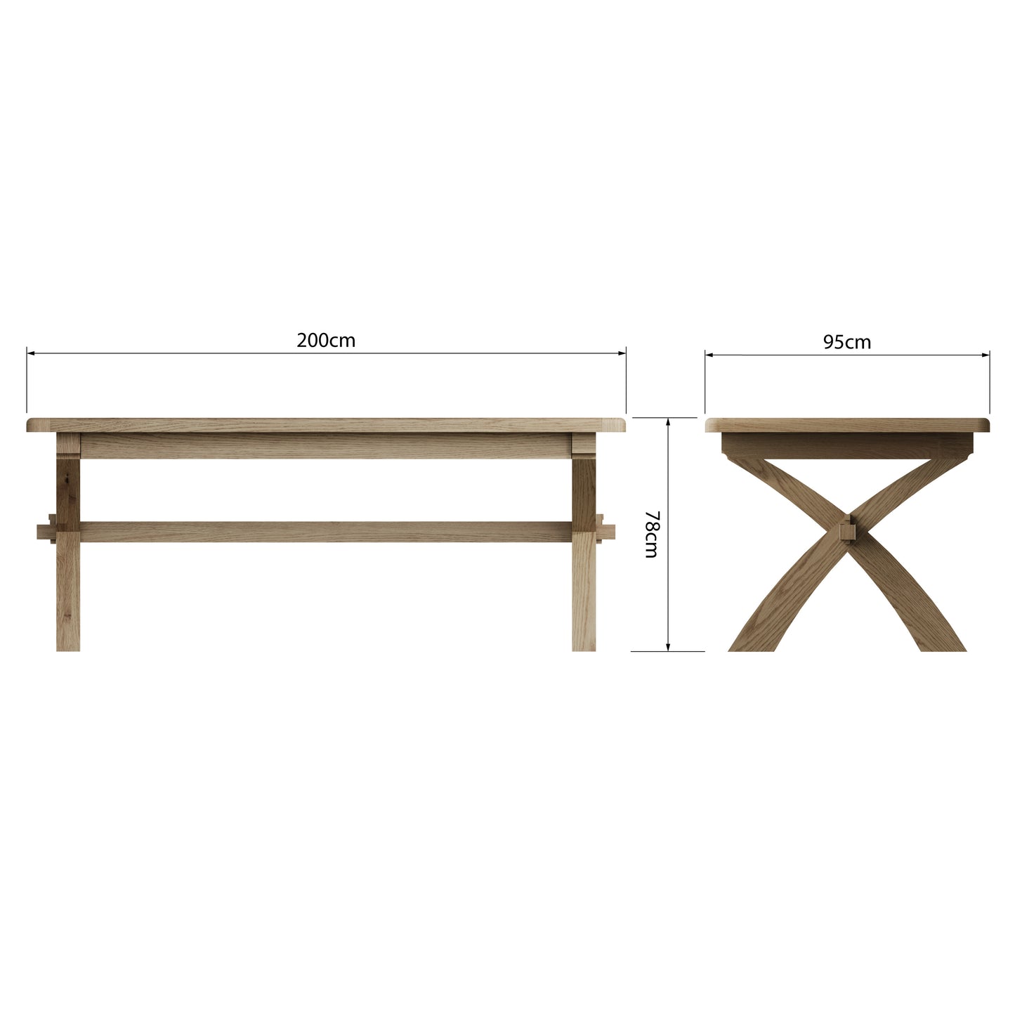 2M Cross legged Smoked Oak Table with Cross Legs Seats