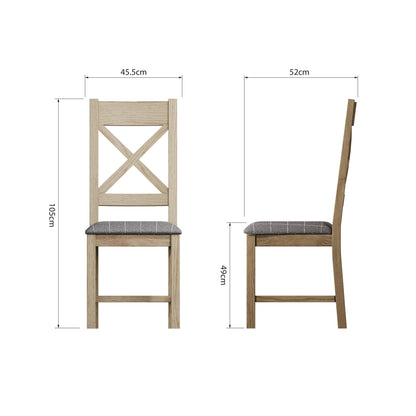 Set of 2 - Grey Cross Backed Oak Dining Chair