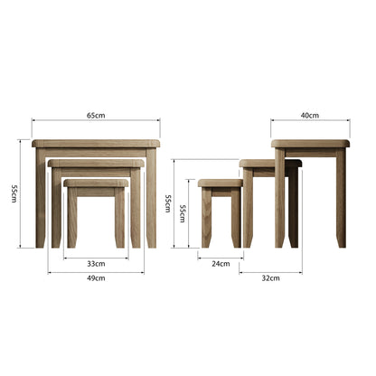 Smoked Oak Nest of 3 Chunky Oak Vaneer Tables