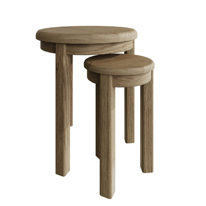 Round Oak Vaneer Nest of 2 Tables