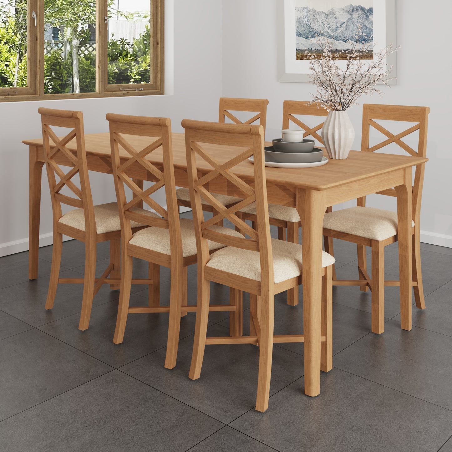 1.6M Scandinavian Style Extending Table with Natural Oak Finish Seats 6 - 8