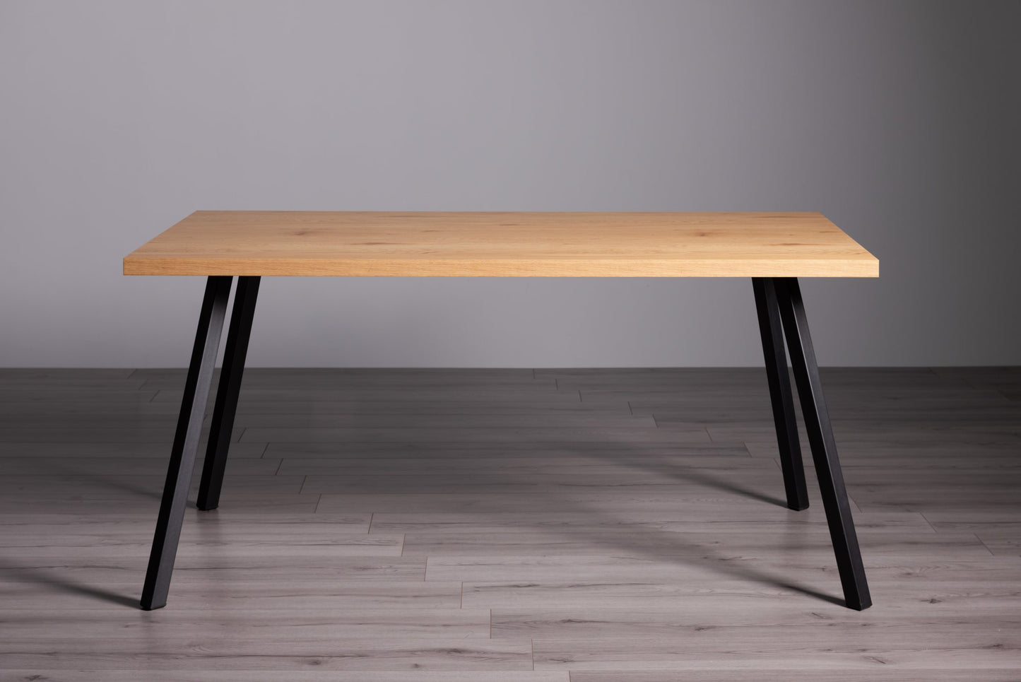 4 Seater 160cm Dining Table Featuring Rustic Oak Effect Top with Black Legs and 4 Blue Lux Velvet Armchairs